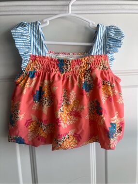 Matilda Jane coral blue white floral leaf swim top 4T